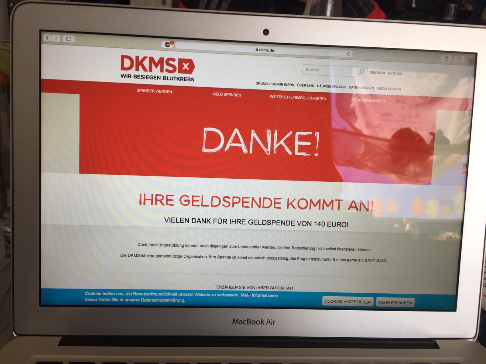 DKMS Spende in Höhe 140 EUR erfolgte im März 2020